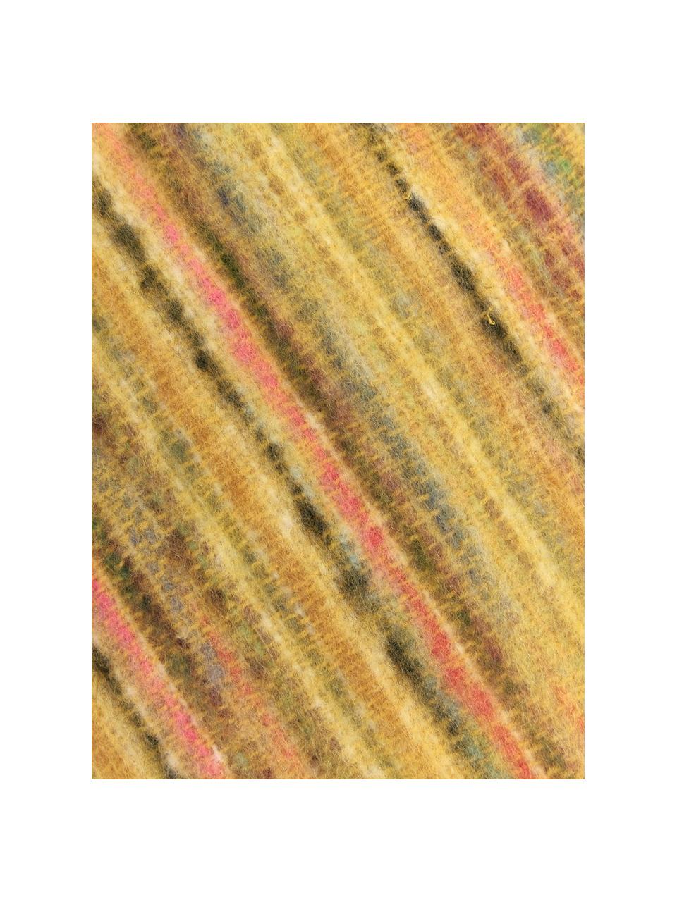 Plaid maculato con frange Ayana, 100% acrilico, Giallo, multicolore, Larg. 130 x Lung. 190 cm