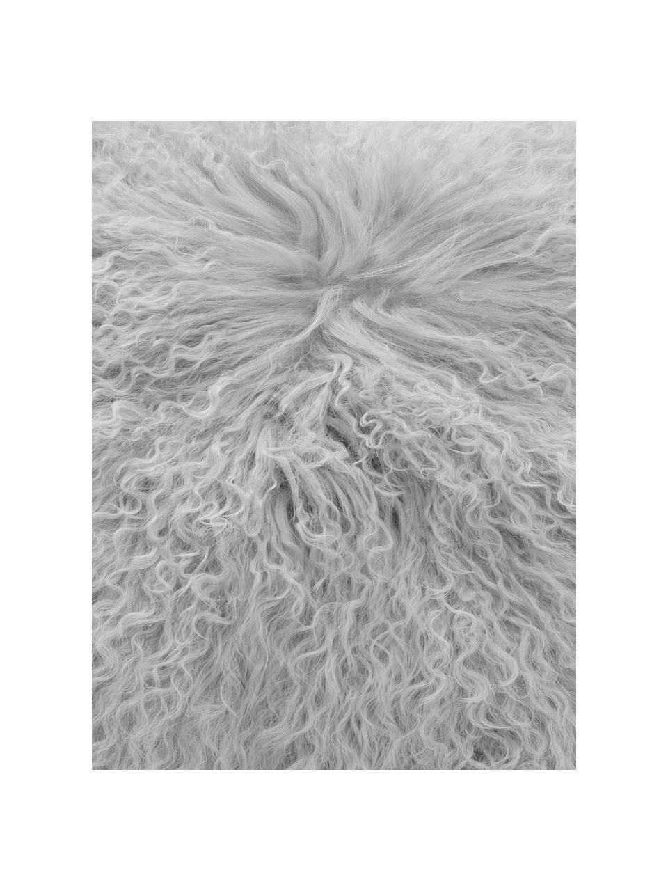 Povlak na polštář z jehněčí kůže s dlouhým vlasem Ella, kudrnatý, Světle šedá, Š 40 cm, D 40 cm