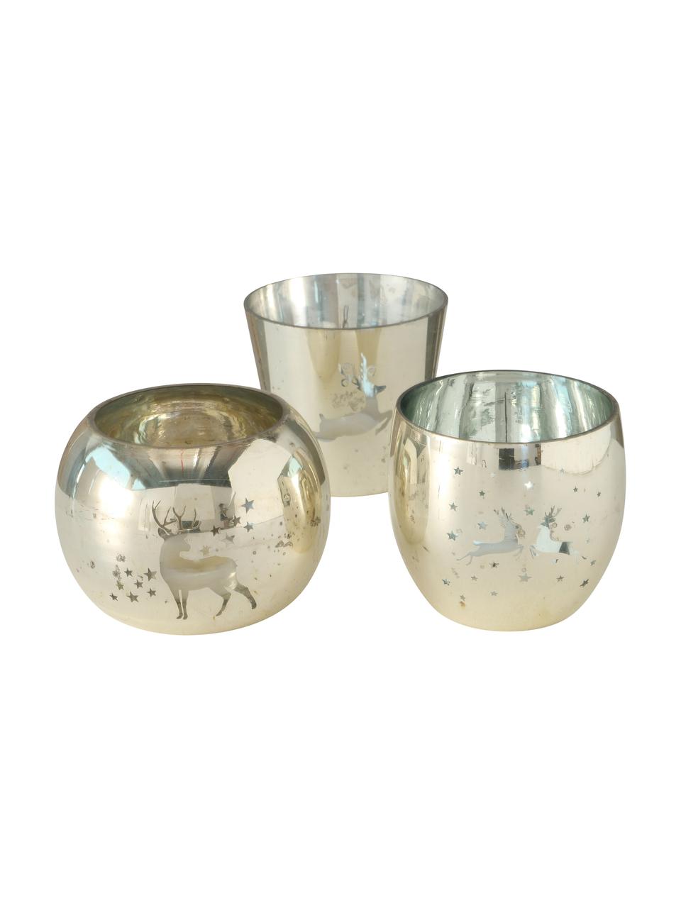 Teelichthalter-Set Givoletto, 3-tlg., Glas, Goldfarben, Ø 10 x H 9 cm