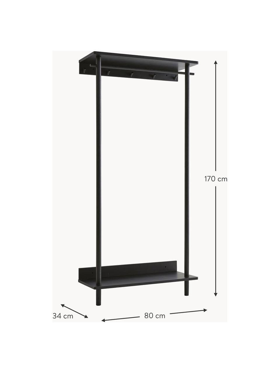 Garderobe Denver aus Eichenholz, Eichenholz, geölt, Schwarz, B 80 x H 170 cm