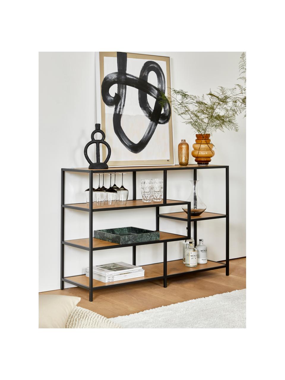 Regał z drewna i metalu Seaford, Stelaż: metal malowany proszkowo, Drewno dzikiego dębu, S 114 x W 78 cm