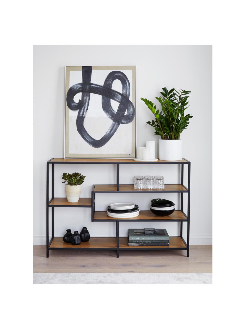 Estantería Seaford, Estantes: tablero de fibras de dens, Estructura: metal con pintura en polv, Look madera, negro, An 114 x Al 78 cm