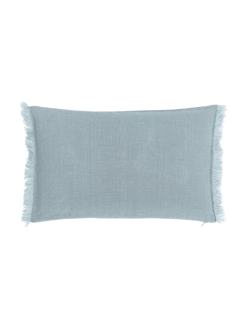 Leinen-Kissenhülle Luana mit Fransen in Hellblau, 100% Leinen, Hellblau, B 30 x L 50 cm