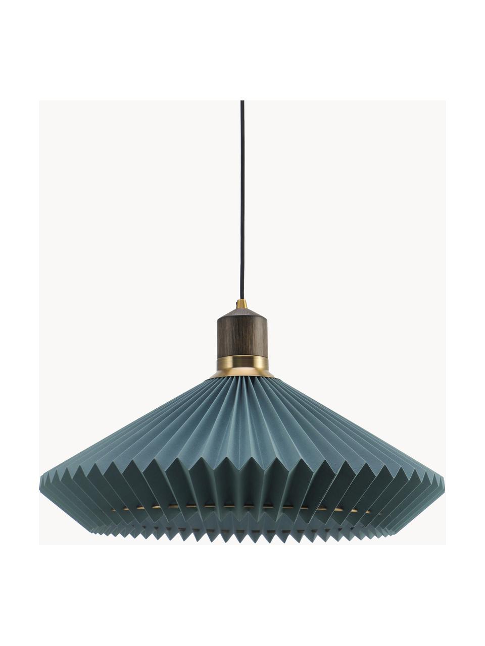 Lampada a sospensione Paris, Ø 56 cm, Paralume: fibra sintetica, Decorazione: legno di quercia, metallo, Grigio-blu, Larg. 56 x Alt. 30 cm