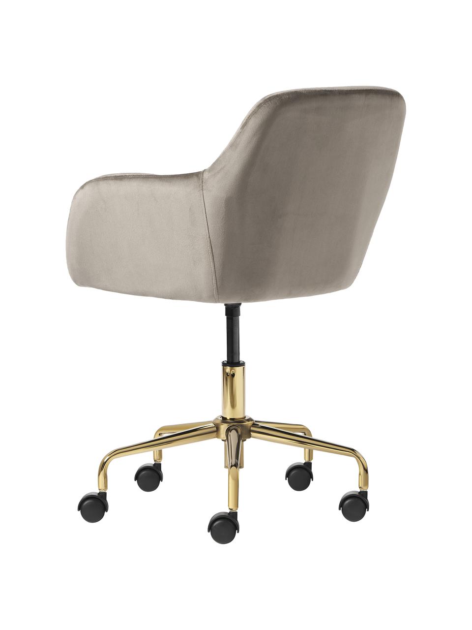 Samt-Schreibtischstuhl Lucie, Bezug: 100 % Polyester (Samt) De, Beine: Metall, pulverbeschichtet, Rollen: Kunststoff, Samt Taupe, Goldfarben, B 57 x T 57 cm
