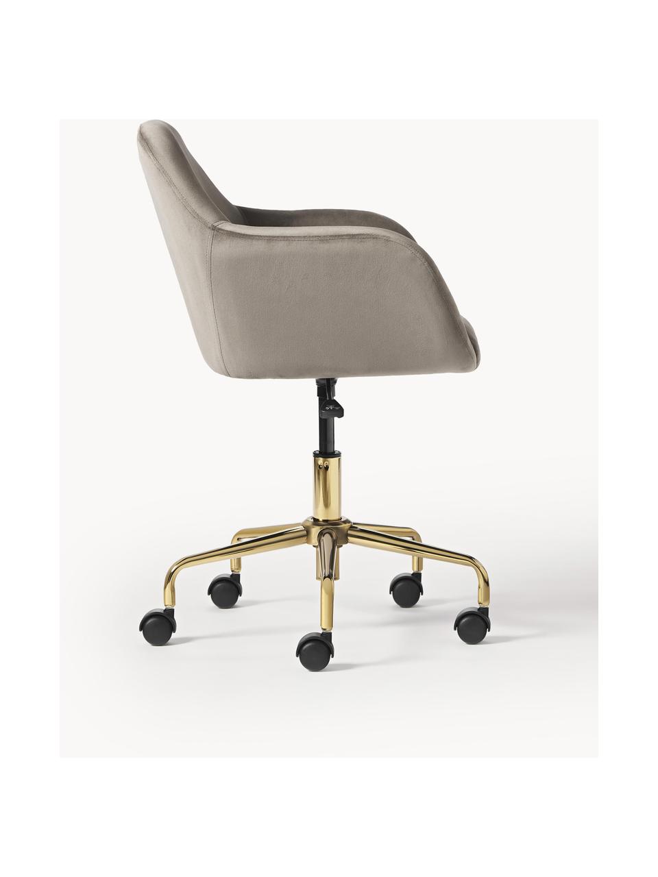 Chaise de bureau en velours Lucie, Velours taupe, couleur dorée, larg. 57 x prof. 57 cm