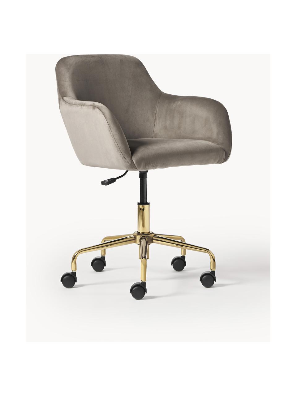 Chaise de bureau en velours Lucie, Velours taupe, couleur dorée, larg. 57 x prof. 57 cm
