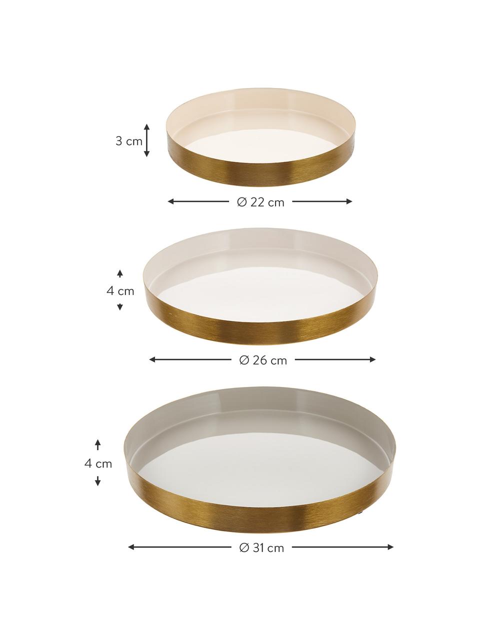 Plateaux décoratifs en métal Ayra, 3 élém., Métal, laqué, Couleur dorée, gris, beige, blanc, Lot de différentes tailles