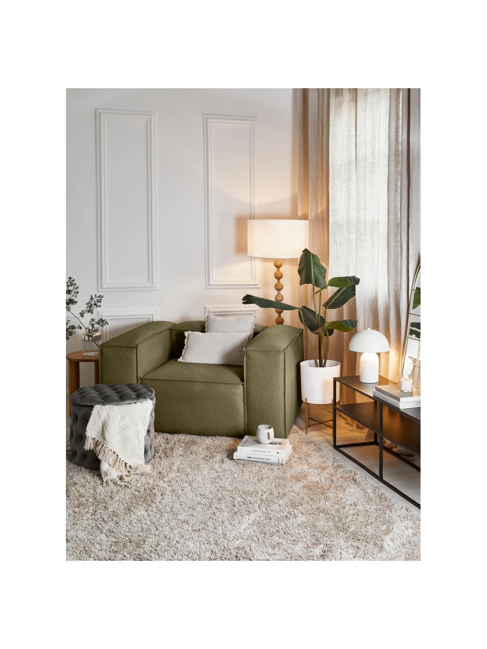 Fauteuil Lennon, Tissu vert, larg. 130 x prof. 101 cm