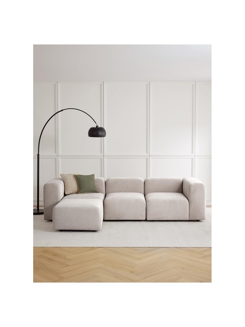 Canapé modulable 4 places avec tabouret Lena, Tissu blanc crème, larg. 284 x prof. 181 cm