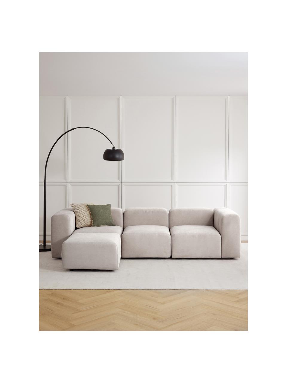 Sofá modular con reposapiés Lena (4 plazas), Tapizado: tejido (88% poliéster, 12, Estructura: madera de pino, contracha, Patas: plástico, Tejido blanco crema, An 284 x F 181 cm