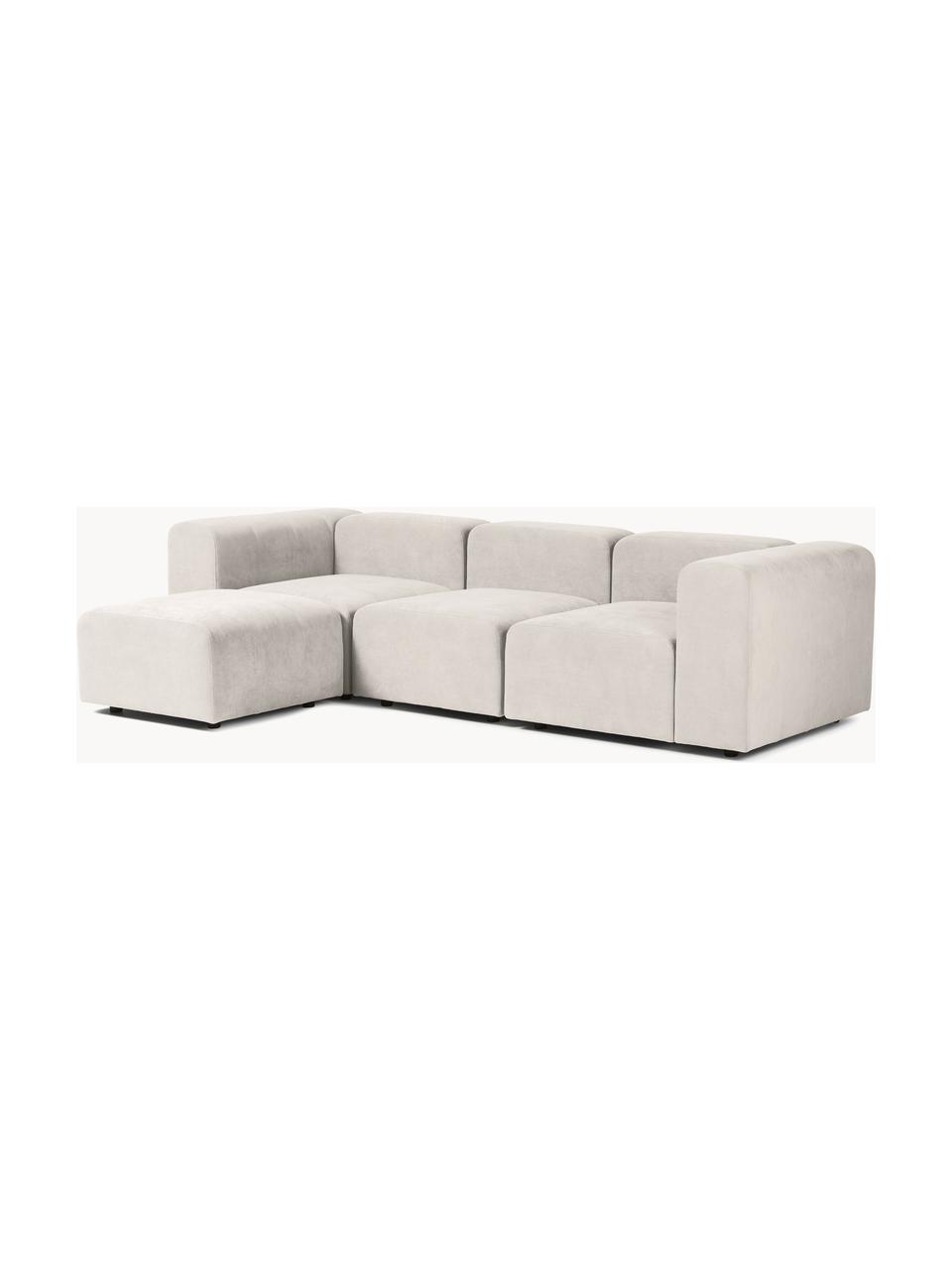 Canapé modulable 4 places avec pouf Lena, Tissu blanc crème, larg. 284 x prof. 181 cm