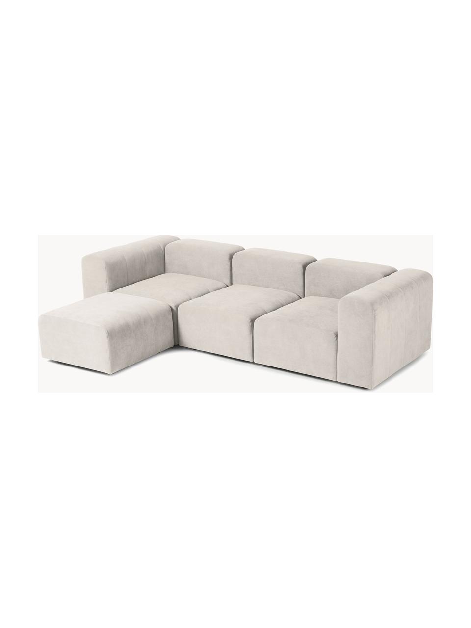 Canapé modulable 4 places avec pouf Lena, Tissu blanc crème, larg. 284 x prof. 181 cm