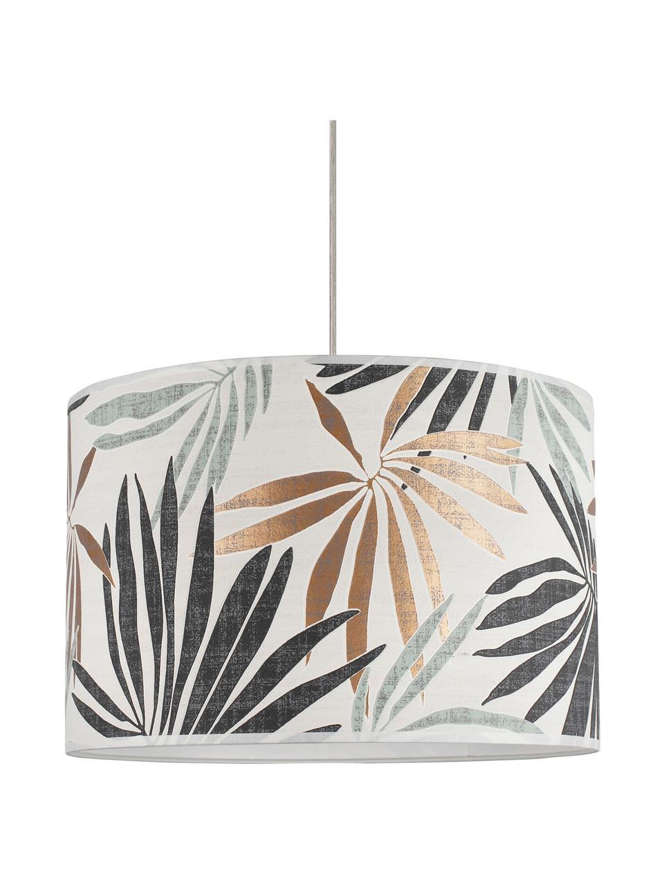 Hanglamp Hoja met jungle print, Lampenkap: papier, Baldakijn: hout, Beige, groen, Ø 40 x H 24 cm