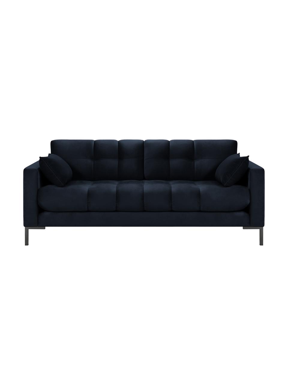 Sofa z aksamitu Mamaia (2-osobowa), Tapicerka: aksamit poliestrowy Dzięk, Stelaż: lite drewno sosnowe, skle, Nogi: metal lakierowany, Ciemny niebieski, S 177 x G 92 cm