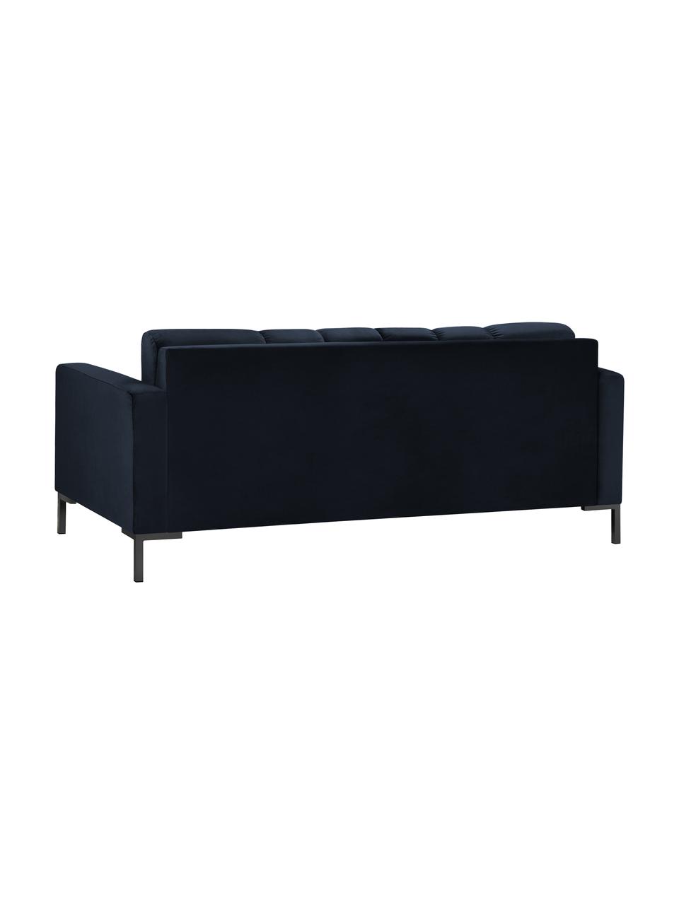 Sofa z aksamitu Mamaia (2-osobowa), Tapicerka: aksamit poliestrowy Dzięk, Stelaż: lite drewno sosnowe, skle, Nogi: metal lakierowany, Ciemny niebieski, S 177 x G 92 cm