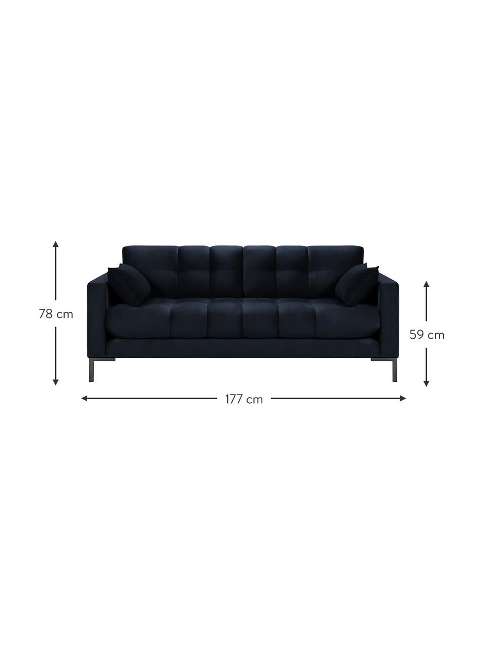 Sofa z aksamitu Mamaia (2-osobowa), Tapicerka: aksamit poliestrowy Dzięk, Stelaż: lite drewno sosnowe, skle, Nogi: metal lakierowany, Ciemny niebieski, S 177 x G 92 cm