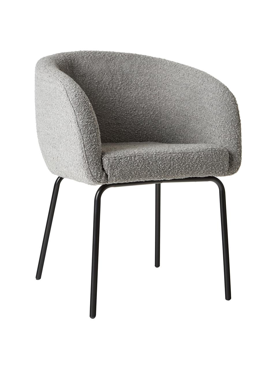 Bouclé fauteuils Alani in grijs, 2 stuks, Bekleding: 80 % polyester, 20 % acry, Poten: gepoedercoat metaal, Grijs, B 58 x H 78 cm