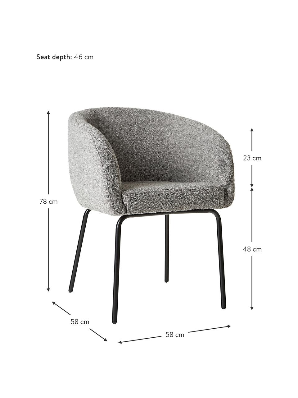 Bouclé židle s područkami Alani, 2 ks, Šedá, Š 58 cm, V 78 cm