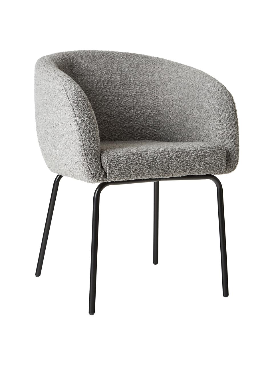 Krzesło z podłokietnikami bouclé Alani, 2 szt., Tapicerka: 100% poliester Dzięki tka, Nogi: metal malowany proszkowo, Szary bouclé, S 58 x W 78 cm