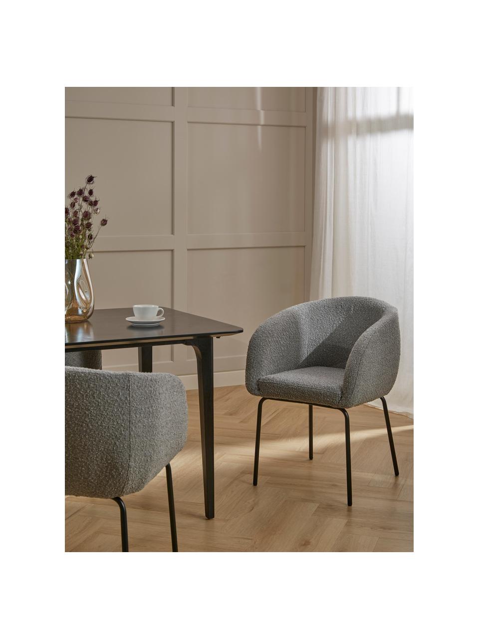 Bouclé fauteuils Alani, 2 stuks, Bekleding: 100% polyester Met 10.000, Poten: gepoedercoat metaalkleuri, Bouclé grijs, B 58 x H 78 cm