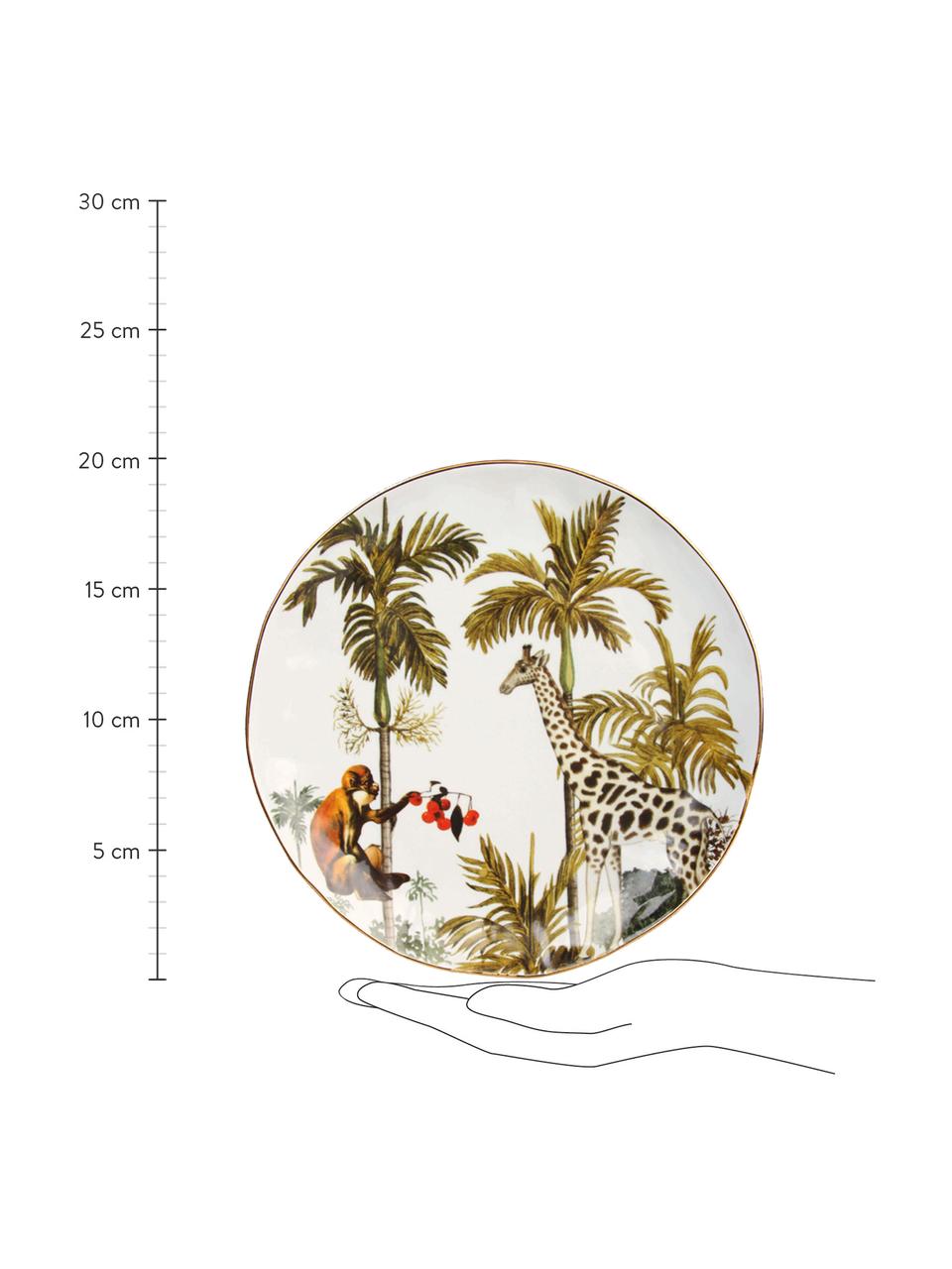 Frühstücksteller Animaux mit Goldrand und tropischen Motiven, 4er-Set, Porzellan, Mehrfarbig, Ø 20 cm