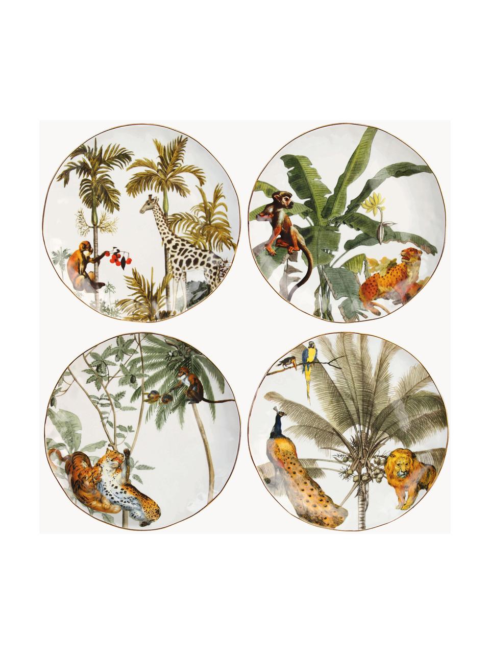 Set 4 piattini da dessert con motivi tropicali Animaux, Porcellana, Multicolore, Ø 20 cm