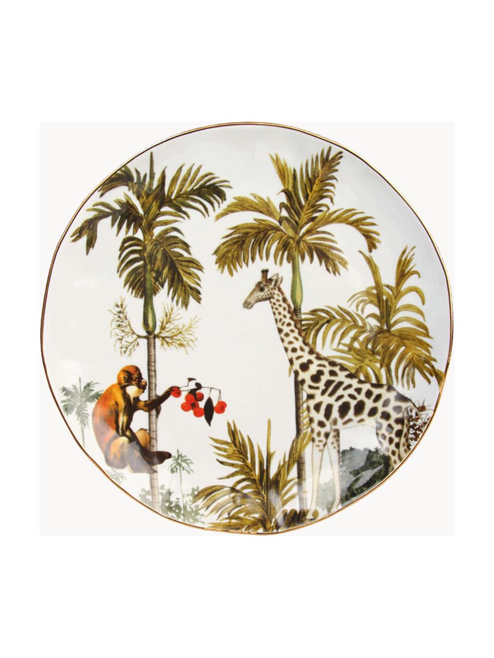 Frühstücksteller Animaux und tropischen Motiven, 4er-Set, Porzellan, Mehrfarbig, Ø 20 cm