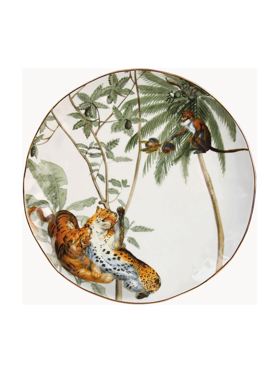 Ontbijtborden Animaux en tropische motieven, set van 4, Porselein, Meerkleurig, Ø 20 cm