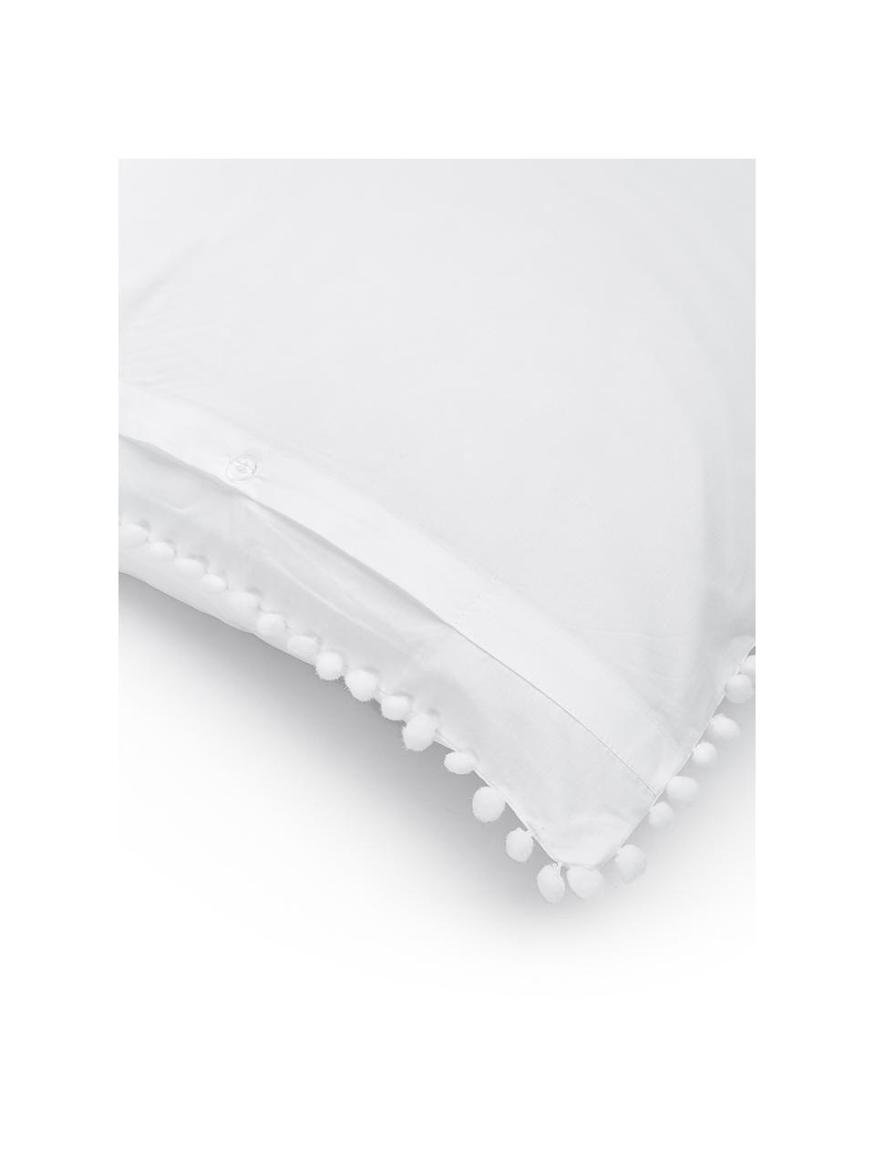Posteľná bielizeň z bavlneného perkálu s brmbolcami Bommy, Biela, 240 x 220 cm + 2 vankúše 80 x 80 cm