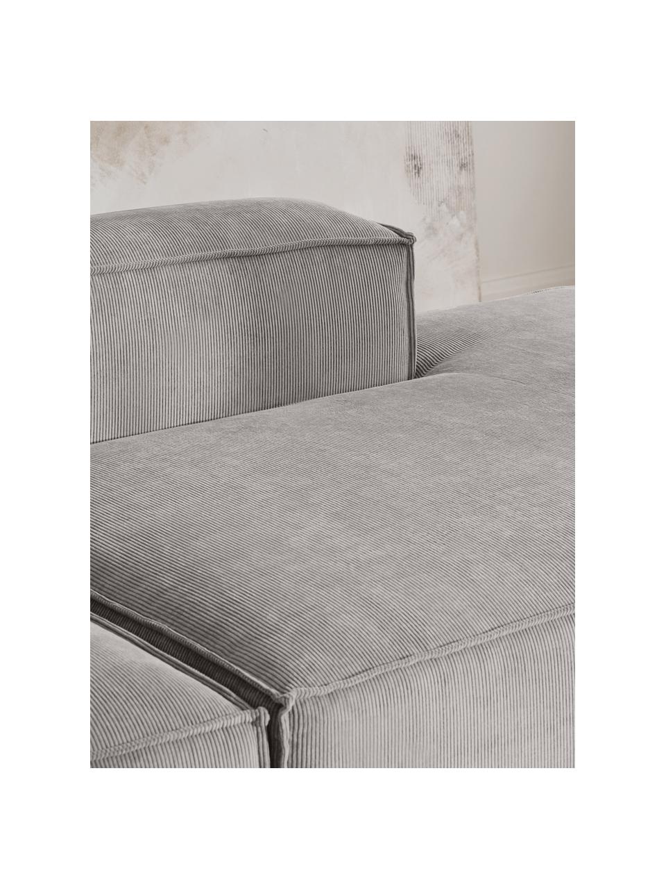 Méridienne modulable XL en velours côtelé Lennon, Velours côtelé gris, larg. 357 x prof. 119 cm, dossier à gauche