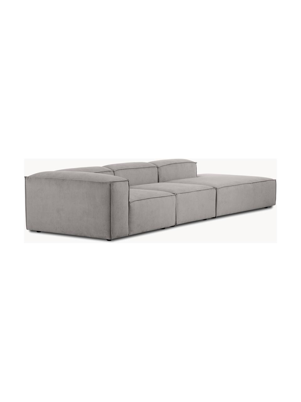 Chaise longue XL componibile in velluto a coste Lennon, Rivestimento: velluto a coste (92% poli, Struttura: legno di pino massiccio, , Piedini: plastica I piedini si tro, Velluto a coste grigio, Larg. 357 x Prof. 119 cm, schienale a sinistra