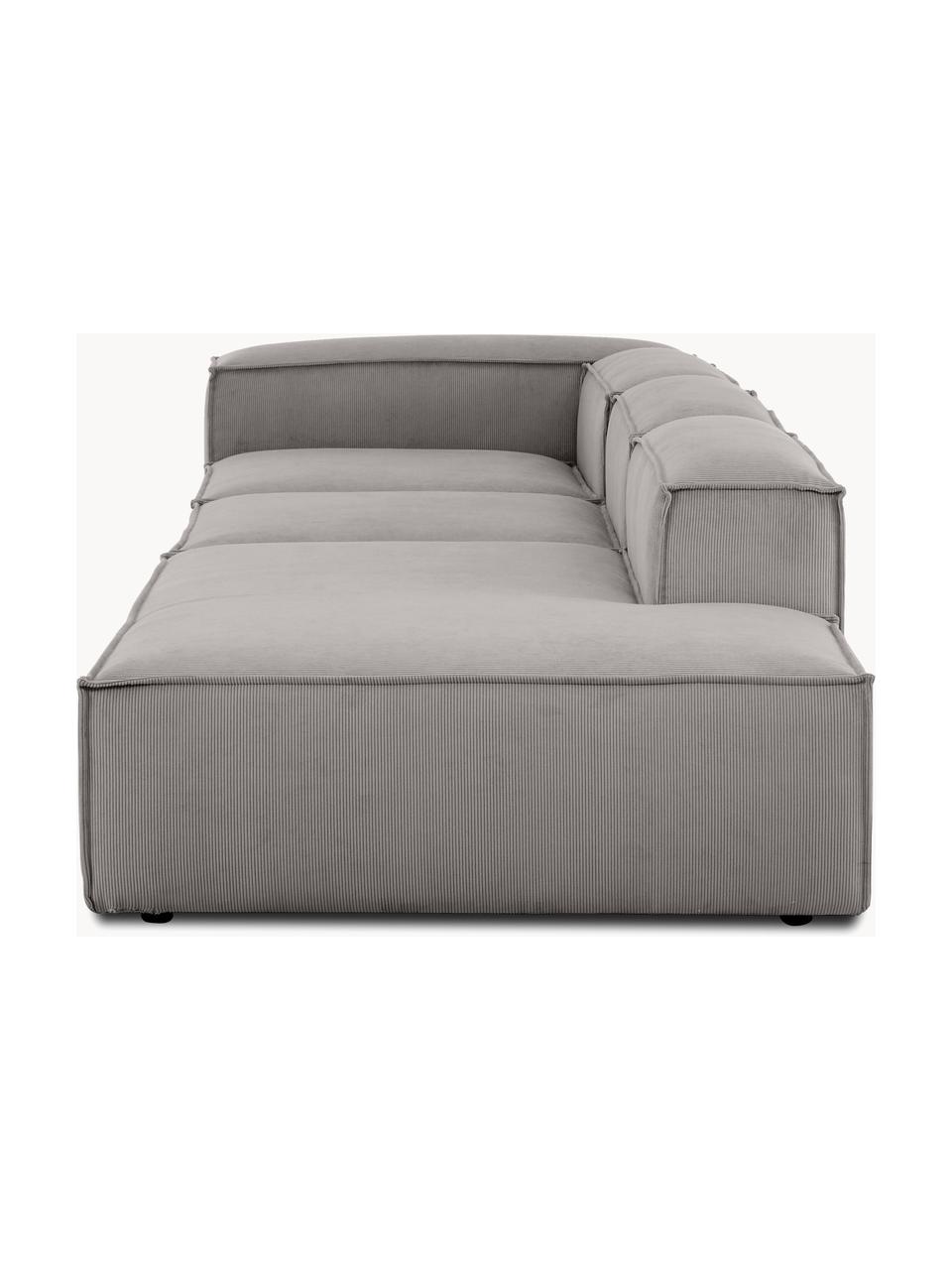 Chaise longue XL componibile in velluto a coste Lennon, Rivestimento: velluto a coste (92% poli, Struttura: legno di pino massiccio, , Piedini: plastica I piedini si tro, Velluto a coste grigio, Larg. 357 x Prof. 119 cm, schienale a sinistra