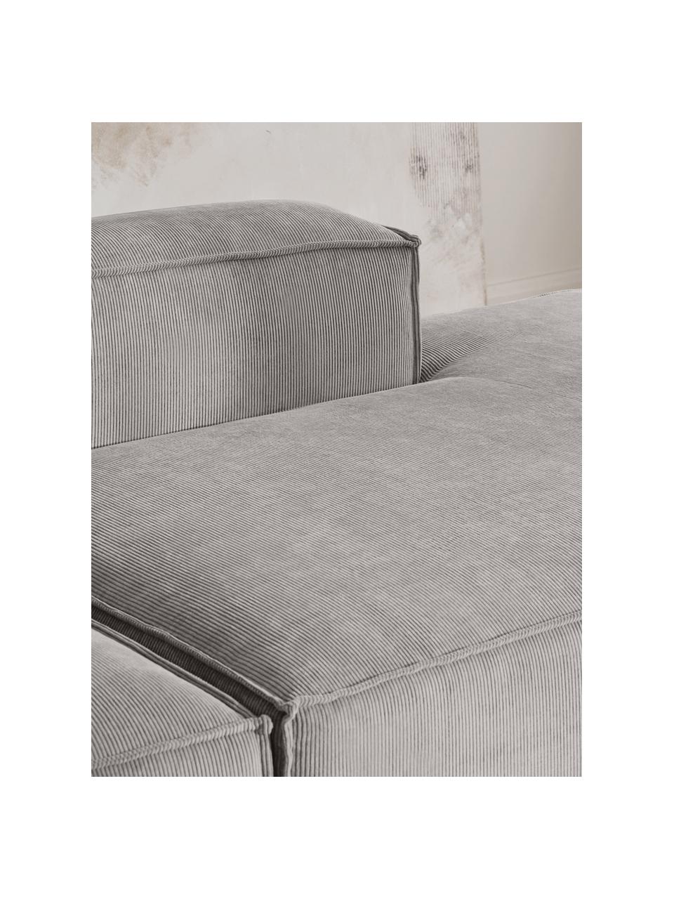 Chaise longue XL componibile in velluto a coste Lennon, Rivestimento: velluto a coste (92% poli, Struttura: legno di pino massiccio, , Piedini: plastica I piedini si tro, Velluto a coste grigio, Larg. 357 x Prof. 119 cm, schienale a sinistra