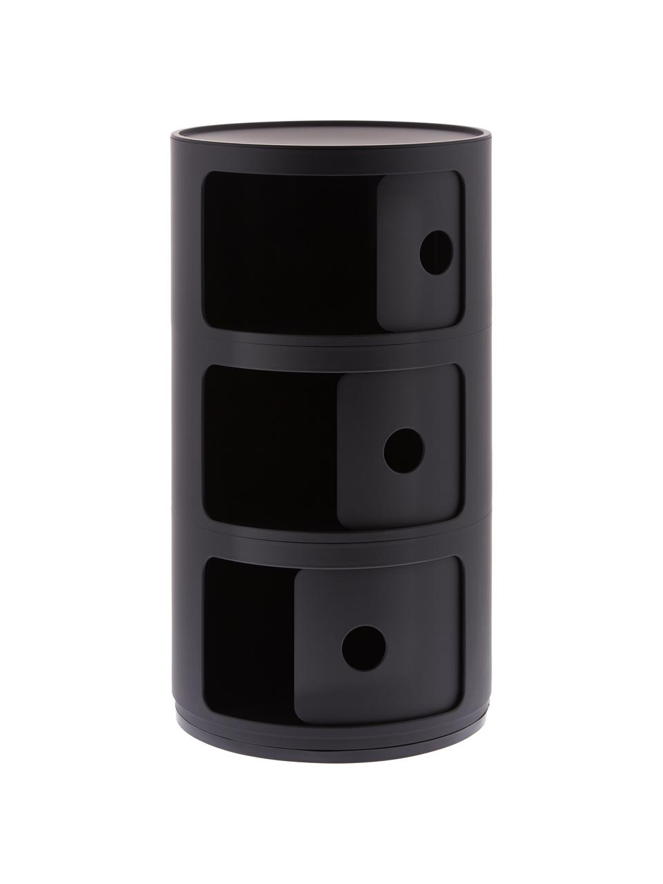 Mesa auxiliar de diseño Componibili, 3 módulos, Tecnopolímero termoplástico elaborado a partir de materiales industriales recicladados, certificado Greenguard, Negro mate, Ø 32 x Al 59 cm