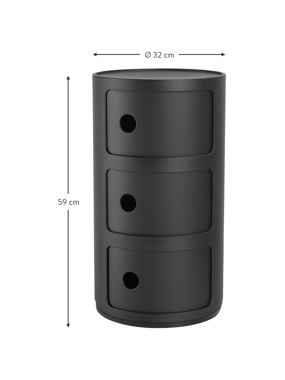 Design container Componibili 3 modules in zwart, Thermoplastisch technopolymeer gemaakt van gerecycled industrieel afval, Greenguard-gecertificeerd, Mat zwart, Ø 32 x H 59 cm