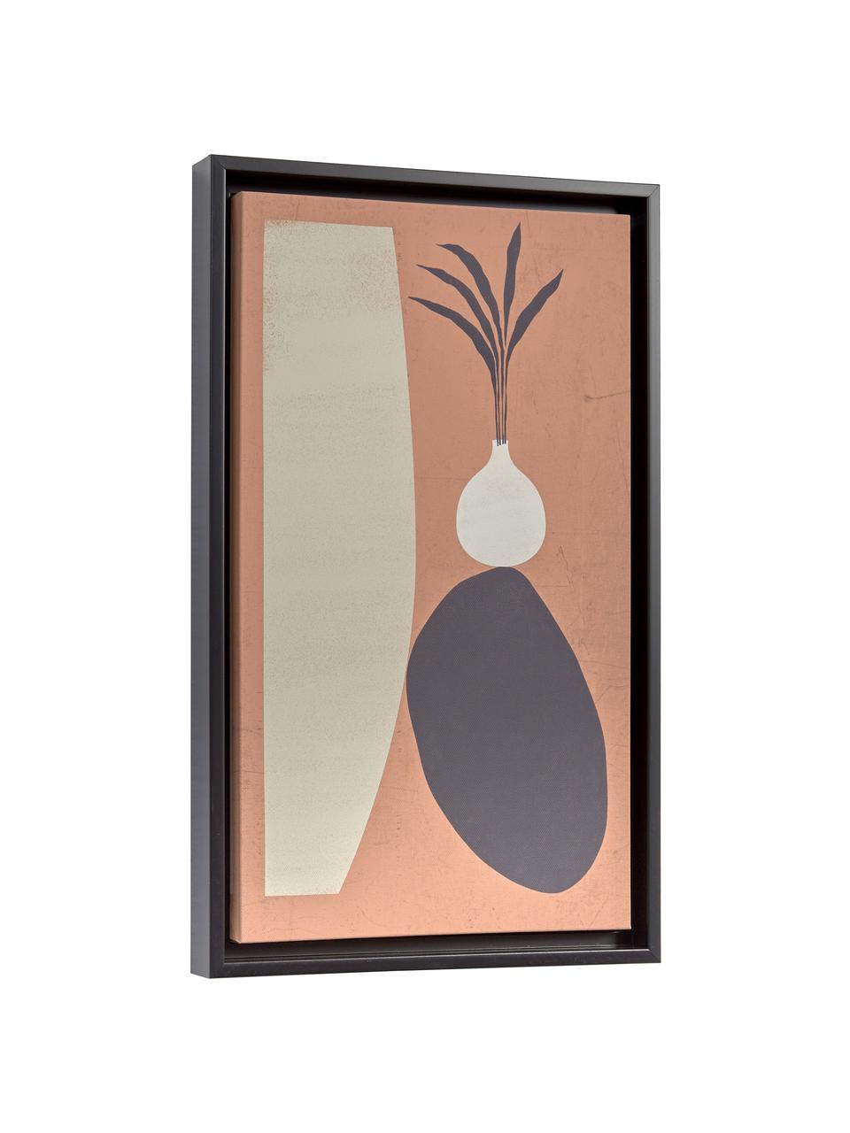 Gerahmter Digitaldruck Bianey, Rahmen: Mitteldichte Holzfaserpla, Bild: Leinwand, Orange, Grau, Beige, 30 x 50 cm