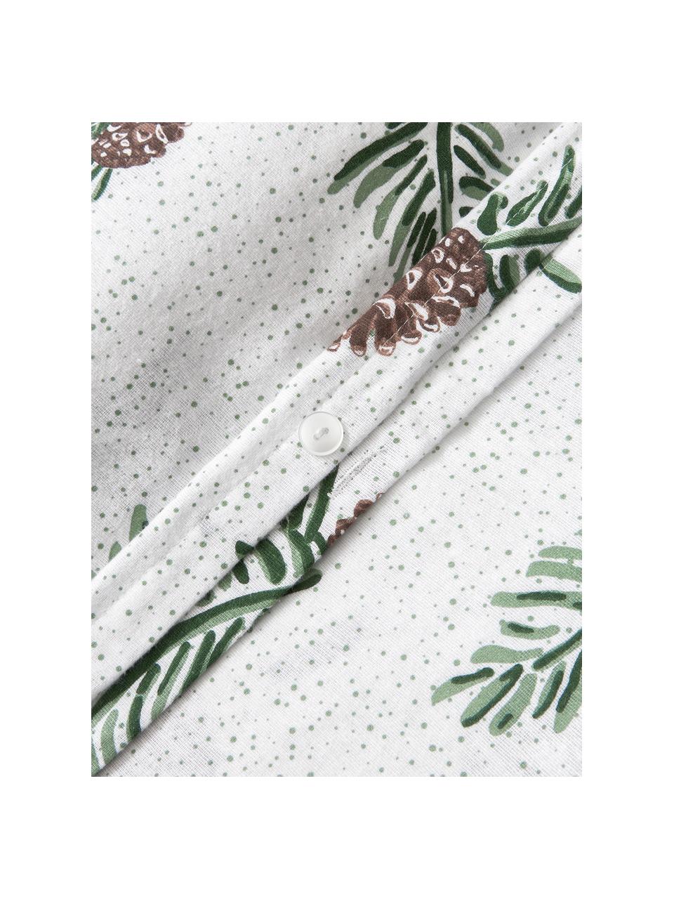 Funda nórdica de franela Pinecone, Blanco, verde, marrón, Cama 90 cm (155 x 220 cm)