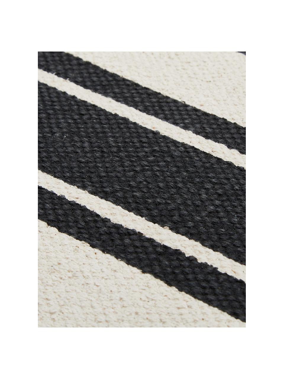 Tapis de couloir rayé noir beige Vigga, 100 % coton, Noir, beige, larg. 80 x long. 250 cm