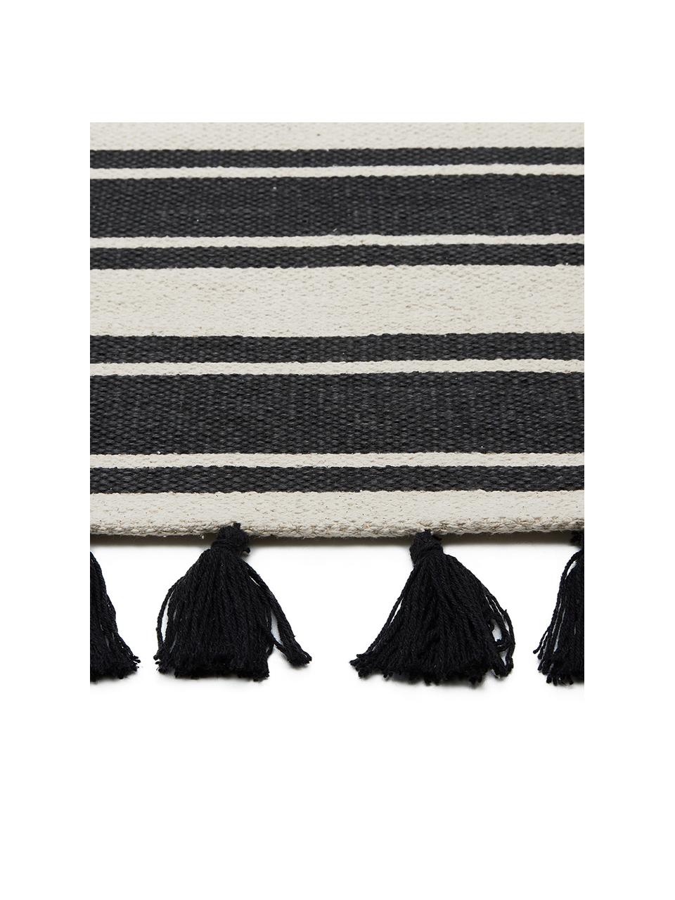 Pruhovaný bavlnený behúň so strapcami Vigga, 100 %  bavlna, Čierna, béžová, Š 80 x D 250 cm