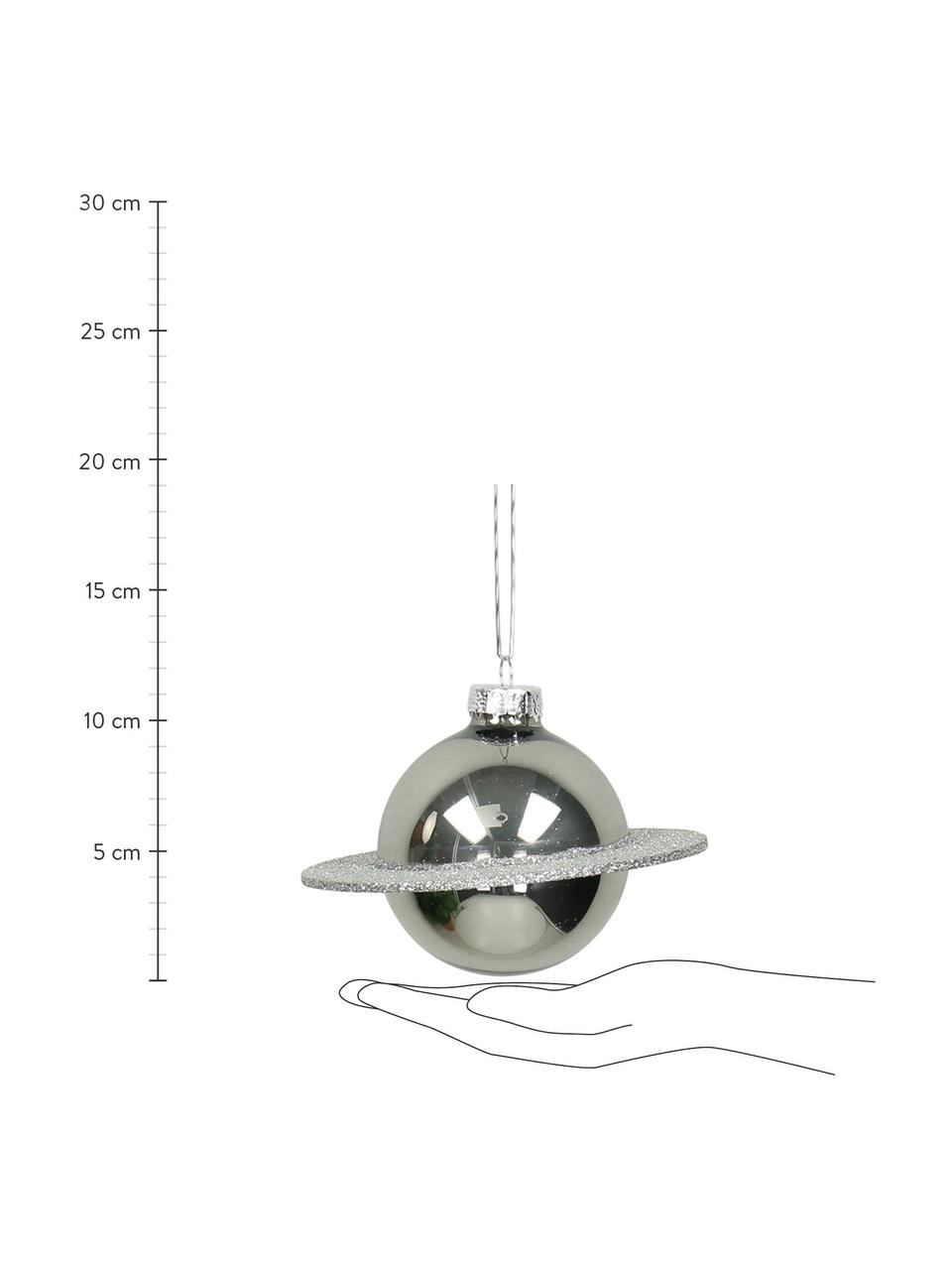 Kerstboomhangers Planet, 2 stuks, Edelstaalkleurig, Ø 10 cm