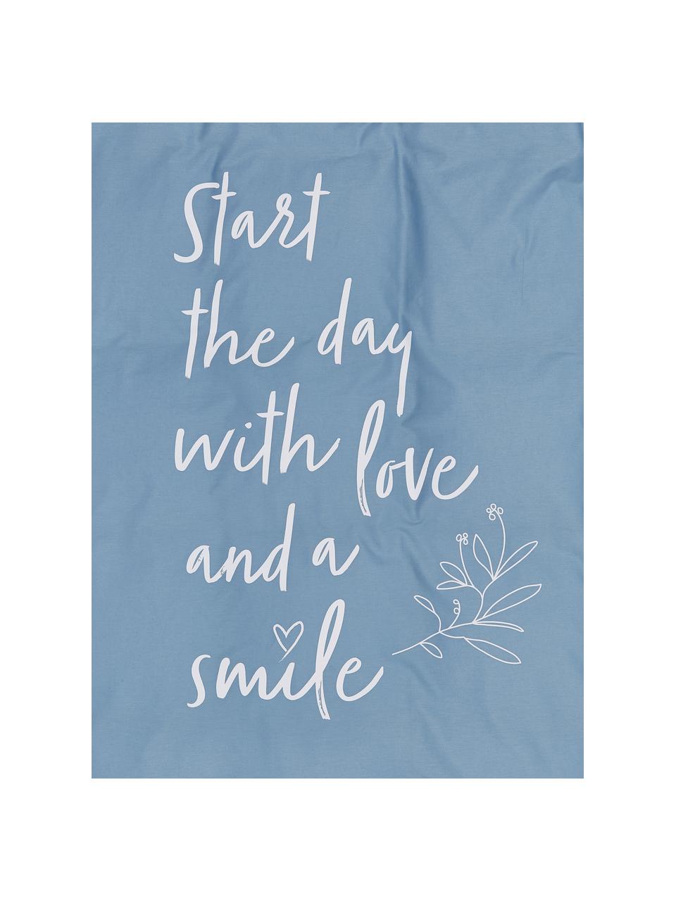 Dekbedovertrek Smile with Love, Weeftechniek: renforcé Draaddichtheid 1, Blauw, wit, 240 x 220 cm + 2 kussen 60 x 70 cm