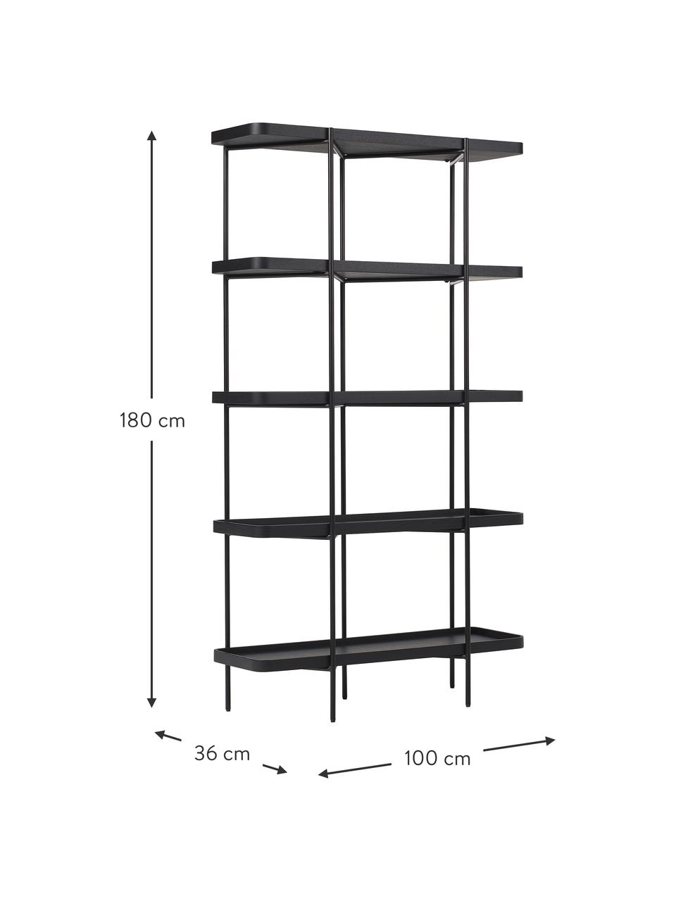 Regał z drewna z metalowym stelażem Renee, Stelaż: metal malowany proszkowo, Czarny, S 100 x W 180 cm