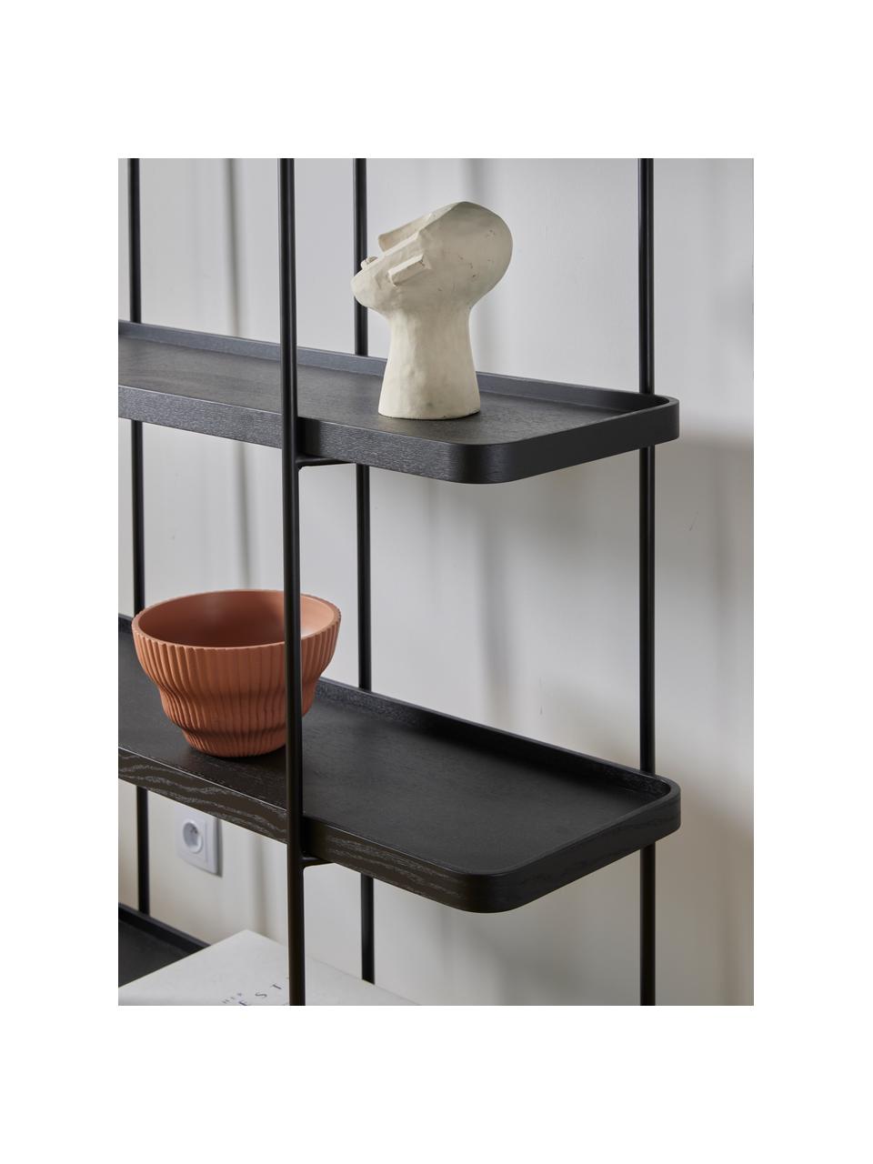 Libreria grande in legno con struttura in metallo Renee, Mensole: pannello di fibra a media, Struttura: metallo verniciato a polv, Nero, Larg. 100 x Alt. 180 cm