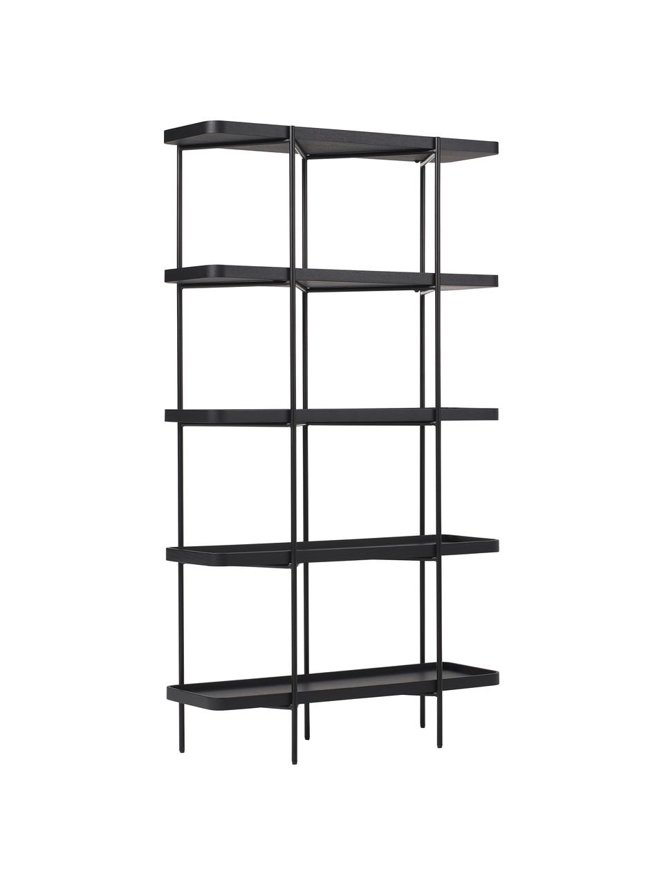 Libreria grande in legno con struttura in metallo Renee, Mensole: pannello di fibra a media, Struttura: metallo verniciato a polv, Nero, Larg. 100 x Alt. 180 cm