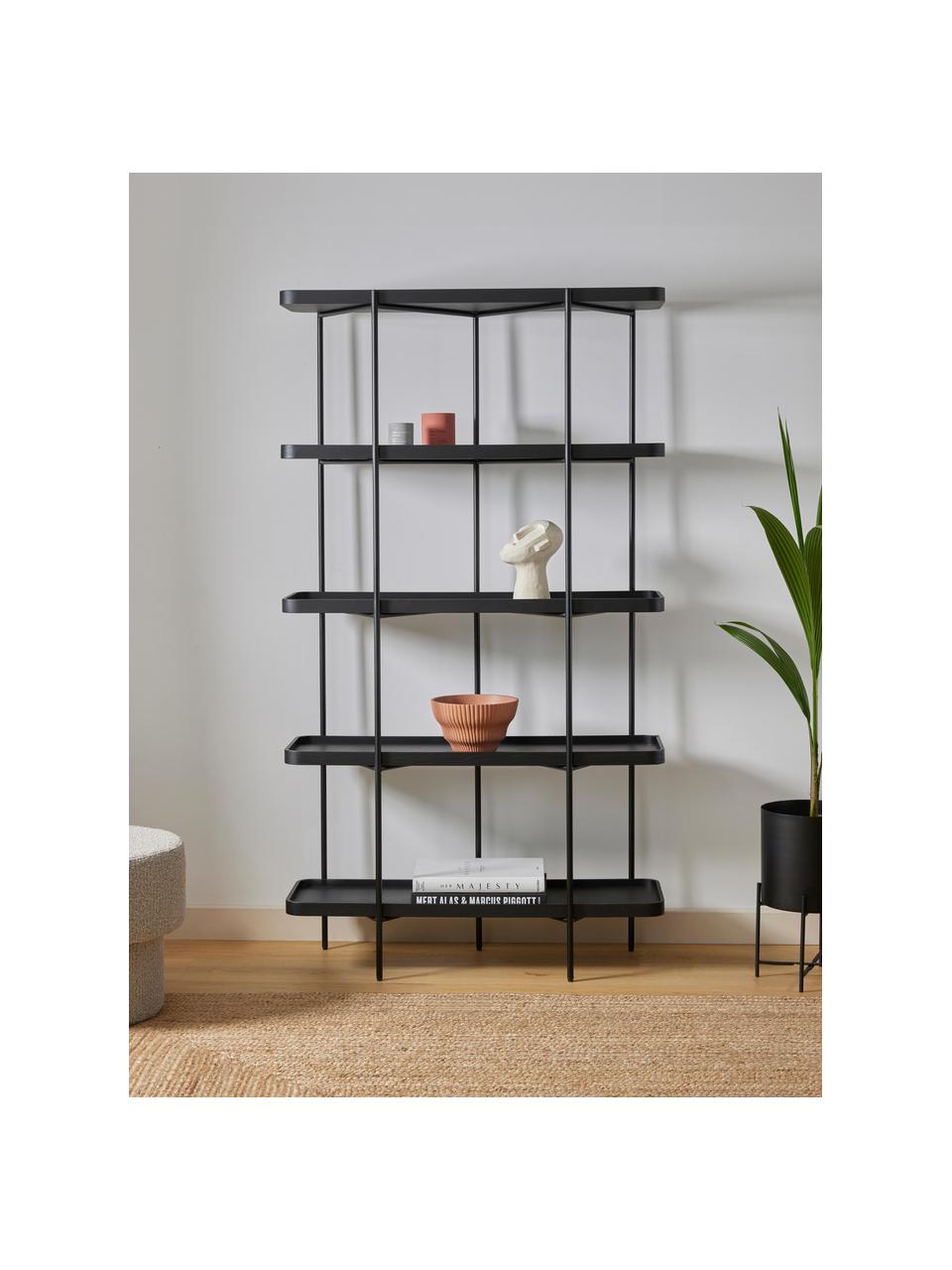 Estantería grande de madera Renne, Estantes: tablero de fibras de dens, Estructura: metal con pintura en polv, Madera de fresno pintada en negro, An 100 x Al 180 cm