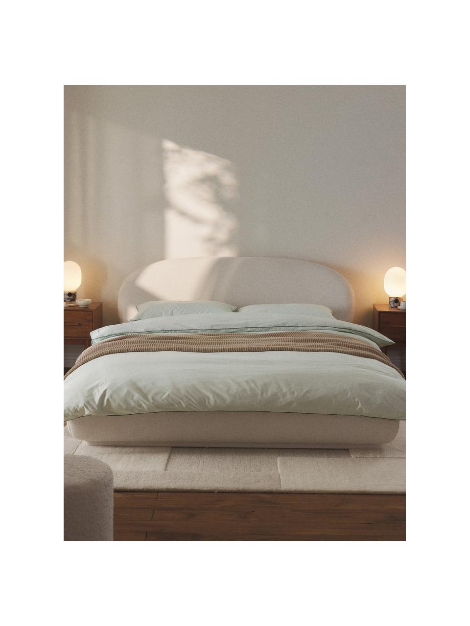 Bouclé čalouněná postel se zaoblenými rohy Alba, Tlumeně bílá, Š 140 cm, D 200 cm