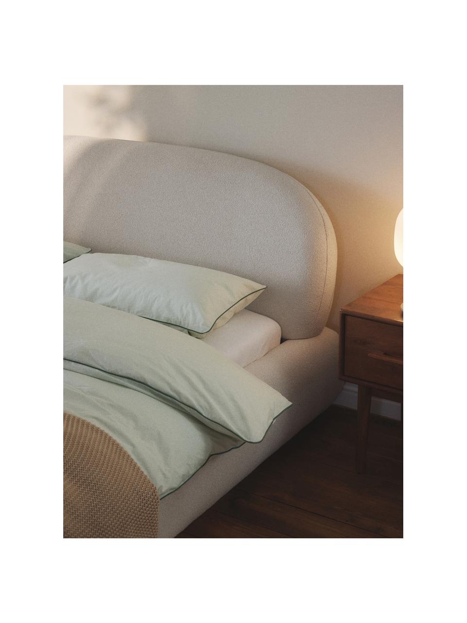 Bouclé čalouněná postel se zaoblenými rohy Alba, Tlumeně bílá, Š 140 cm, D 200 cm