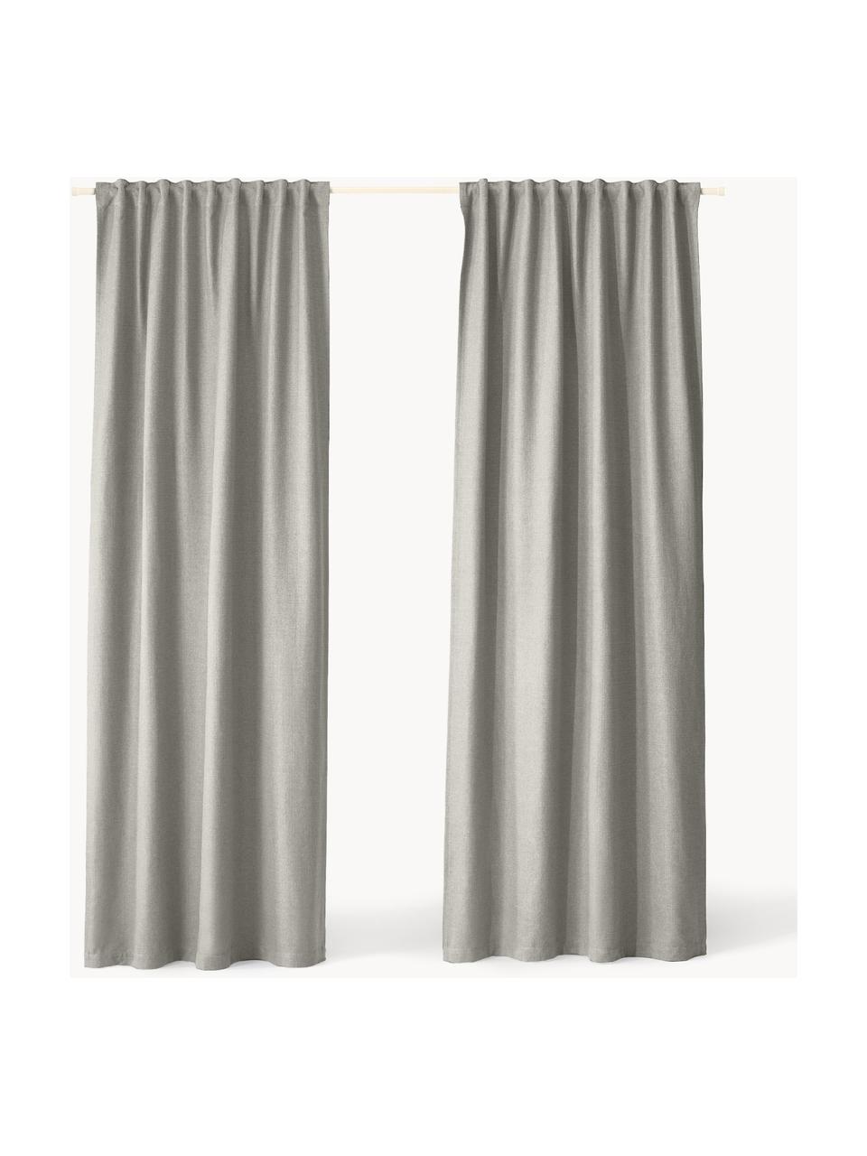Rideaux opaques avec ruflette multiple Jensen, 2 pièces, 95 % polyester, 5 % nylon, Gris clair, larg. 130 x long. 260 cm