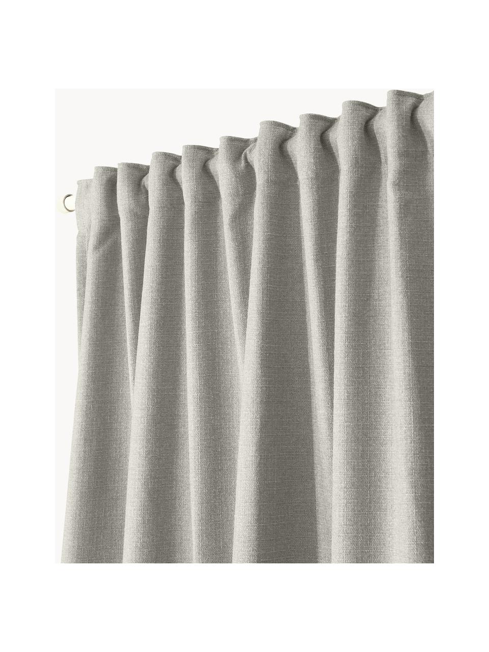 Rideaux opaques avec ruflette multiple Jensen, 2 pièces, 95 % polyester, 5 % nylon, Gris clair, larg. 130 x long. 260 cm